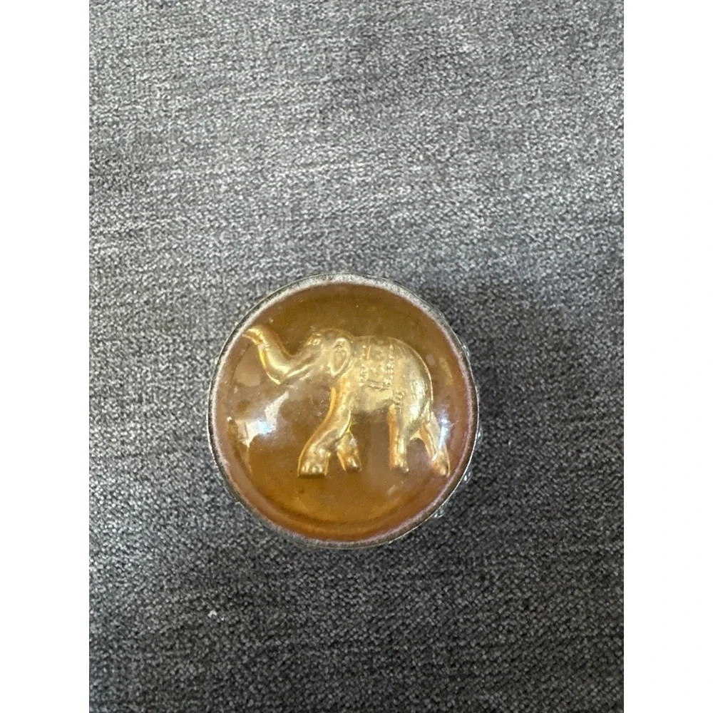 Vintage Metal Trinket‎ Or Pill Box W/Accent Stone Elephant